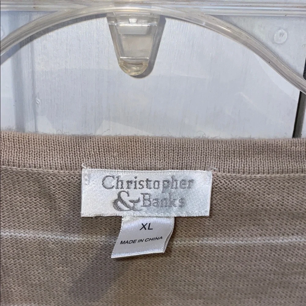 Christopher & Banks Beige Striped Lace-Up Long Sleeve Tee - Picture 2 of 7